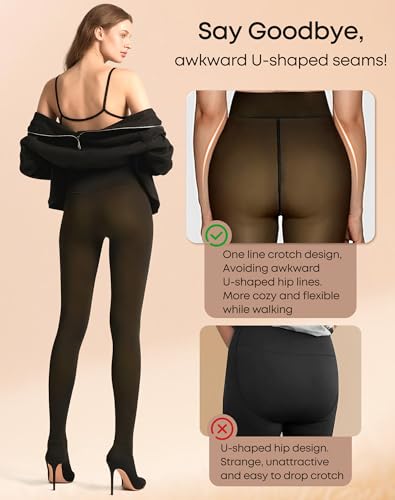 JTANIB Fleece Lined Tights Women 2 Pack, Fake Translucent Warm Pantyhose Winter Thick Sheer Thermal Tights2