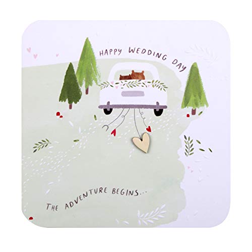 Bonita tarjeta de felicitación de boda de Hallmark – Diseño cuadrado contemporáneo con detalles en relieve y accesorio de corazón de madera