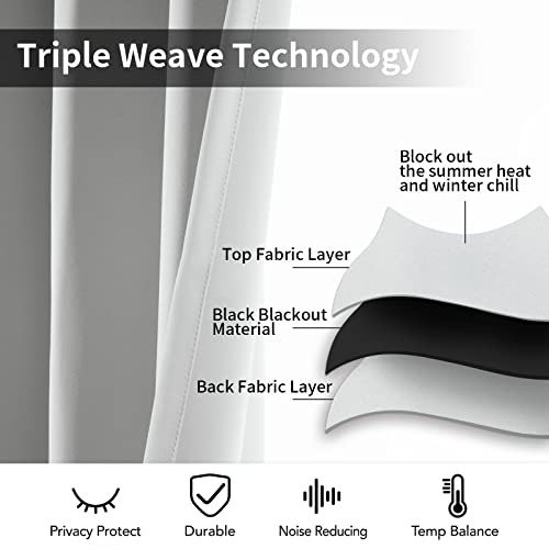 Yakamok 96 Inch Length Room Darkening Drapes Blackout Curtains for Bedroom,Thermal Insulated Grommet Curtain Panels for Living Room,52W x 96L,Greyish White, One Pair