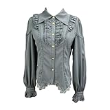 Lolita viktorianische Bluse für Frauen, Party, ausgefallene Tops, Damen-Shirts mit Knopfleiste sind leicht zu kombinieren Pump-Shorts, Rock mit hoher Taille, Herbst-Outfit oder Gothic-Lolita-Kostüm-Accessoire, geeignet für Rollenspiele, Gothic-Cosplay-Party, Bühnenauftritt, Kostümpartys, Clubs, Halloween-Motto-Partys, Steampunk-Partys, Renaissance-Events und eleganten Alltag