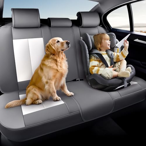 Image of Coverado Car Seat Covers, Back Seat Cover for Dogs, Faux Leather Car Seat Covers Backseat, Car Seat Cushion, 3-Pieces Waterproof Universal Seat Covers for Cars Fit for Most Sedans SUV, Gray&White