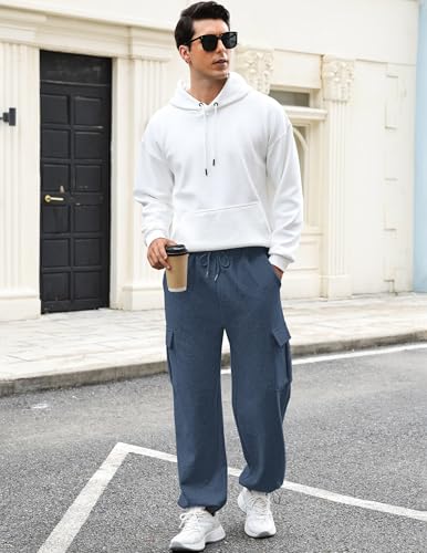 3rd hill Men's Fleece Cargo Sweatpants Loose Fit Cotton Joggers with 5 Pockets Open Bottom for Gym Hiking Casual Wear Navy Blue S — view 3