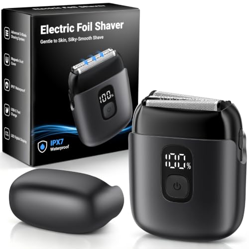 Cordless Foil Shaver, USB-C Charging Electric Razor, 3 Foil Blades, LED Battery Indicator, IPX7 Waterproof, Travel Lock, Grey