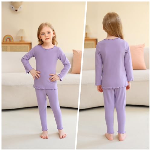 Image of Girls Thermal Underwear Set Girls' Ruffle Trim Fall Base Layer Apparel Set Winter Top and Long pants Violet for 3Y