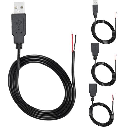 RUNCCI-YUN 4Pieces USB A Pigtail Kabel 5V / 2A USB 2.0 Power blankes Kabel Pigtail 22 AWG USB 2.0 Plug Socket 2-Pin löten DIY Pigtail Cable for USB Devices Repair DIY Cable(100cm) RUNCCI-YUN 4Pieces USB A Pigtail Kabel 5V / 2A USB 2.0 Power blankes Kabel Pigtail 22 AWG USB 2.0 Plug Socket 2-Pin löten DIY Pigtail Cable for USB Devices Repair DIY Cable(100cm)