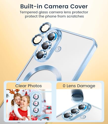 Image of VONZEE Clear Logo Electroplating Transparent Case for Samsung Galaxy S26 5G, Magnetic Plating [Support for MagSafe Charger] Electroplate TPU Cover- Sierra Blue
