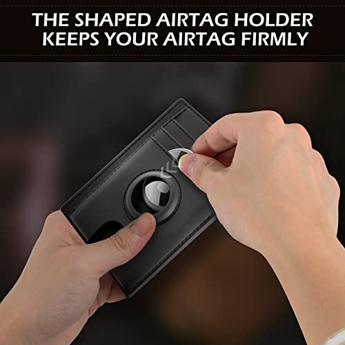 typecase Slim Minimalist Airtag Card Wallet for Men, Front Pocket Premium Crazy Horse Leather Wallet with Airtag Holder, RFID Blocking Cash Credit Card Wallet Compatible with AirTag (Black)4