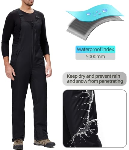 DAFENP Herren Skihose Latzhose Wasserdicht Schneehose Softshellhose Winter Warm Gefüttert Snowboardhose Overall mit Verstellbaren Hosenträgerhose HXK9129M-Black-M