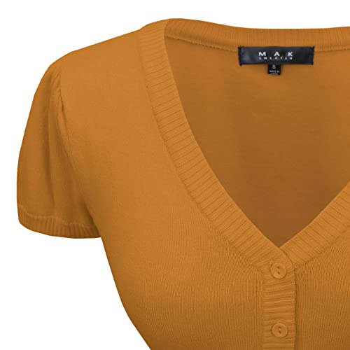 YEMAK Women's Cropped Bolero Cardigan – Short Sleeve V-Neck Basic Classic Casual Button Down Knit Soft Sweater Knitted Top HB2137-BRZ-S Bronze - Thumbnail 3