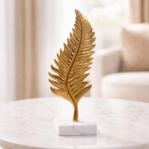 Image of CraftVatika Metal Golden Leaf on Marble Base Showpiece, Deorative Showpiece Items for Living Room Tabletop Items for Home Decor, Metal Entire Leaf Figurine Office Decor Housewarming
