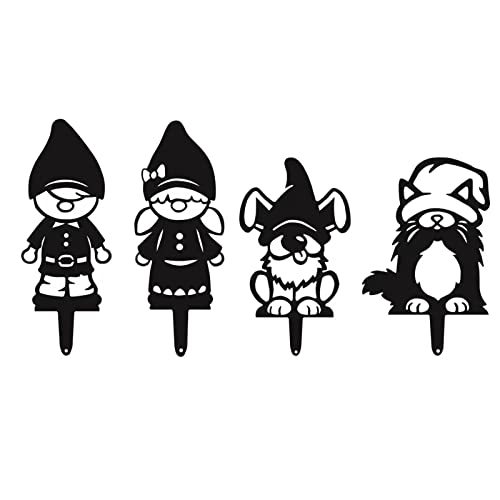 4 Stück Metallausschnitt Dekorative Gartenpfahl Schwarz Zwerg Silhouette Garten Statue Rasen Garten Outdoor Statue Dekoration Cover