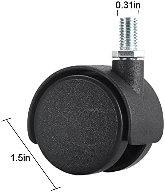 Office Chair Roller Castor Wheels,Saim Threaded Stem Caster Wheel - 8mm Screw Stem 1.5" Dia Wheel Plastic Swivel Brake Caster, Black, 4 Pcs