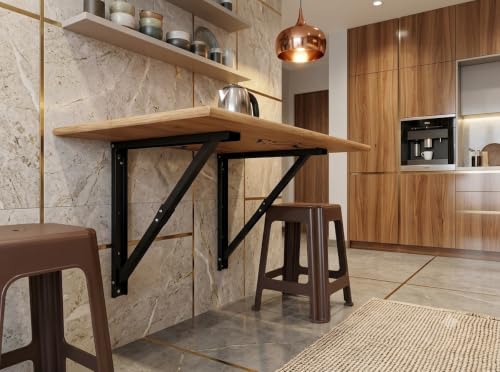 Image of 36 inchx24 inch Wall-Mounted Folding Table | Heavy Duty Long Lasting Writable White-Gloss Mica Top | Multipurpose Dine Work Study