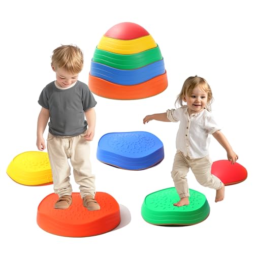 Balance Stepping Stones for Kids 5pcs Non-Slip River Stones Obstacle Course Play Indoor and Outdoor Coordination Game Sensory Toys Toddler Ages 3 4 5 6 7 8+ Original-5PCS