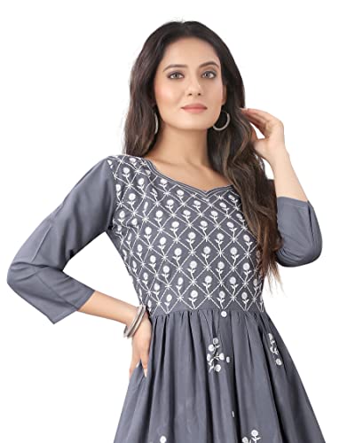 Image of Women's Rayon Embroidered Flared Kurtis