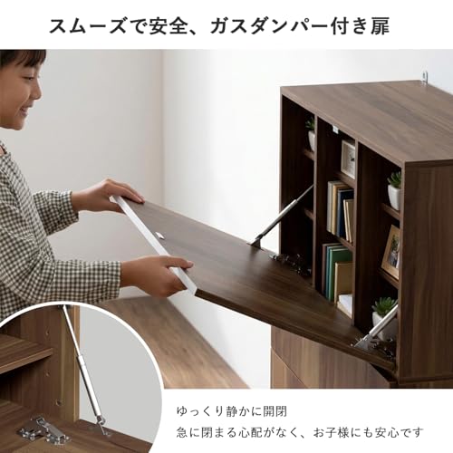 YOI LIFE 学習机 勉強机 収納付き書斎デスク 幅80×奥行35×高さ120cm 折りたたみ式 ライティングデスク 上下収納 大容量 折りたたみデスク 引き出し付き キャビネット 省スペース 机 ブラウン [4]