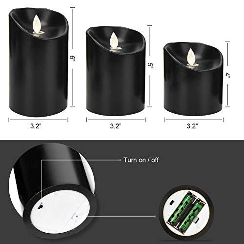 Aku Tonpa Flameless Candles Battery Operated Pillar Real Wax Electric LED Candle Set with Remote Control Cycling 24 Hours Timer, Pack of 3