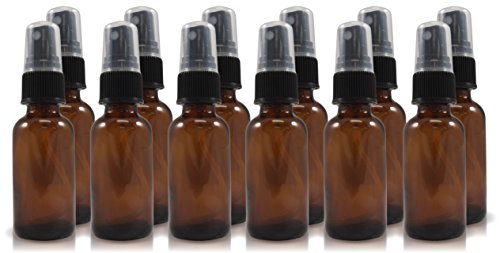 1oz Amber Glass Spray Bottles (12 pack), Refillable Atomizer Spray Bottles Great for Essential Oils, Aromatherapy & More