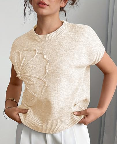 Women Casual Sweater Vest Summer Cap Sleeve Ribbed Pullover Tank Tops Trendy Floral Knitwear Cute Outfits4