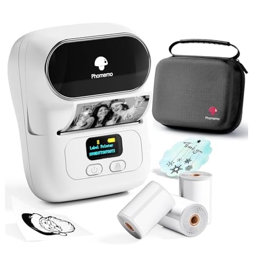 Phoemo M110 Etiquetadora Bluetooth, Juego de impresoras de Etiquetas Portátil con 3 Rollos Etiquetas y Bolsa de Almacenamiento, Adecuado para Comercio minorista, código de Barras, Empresas, Blanco
