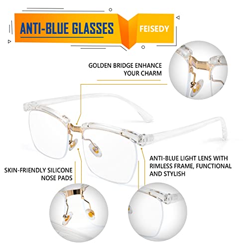 Image of FEISEDY Retro Semi-Rimless Blue Light Blocking Glasses for Men Women Vintage Half Glasses Frame Horn Rimmed Eyeglasses B2883