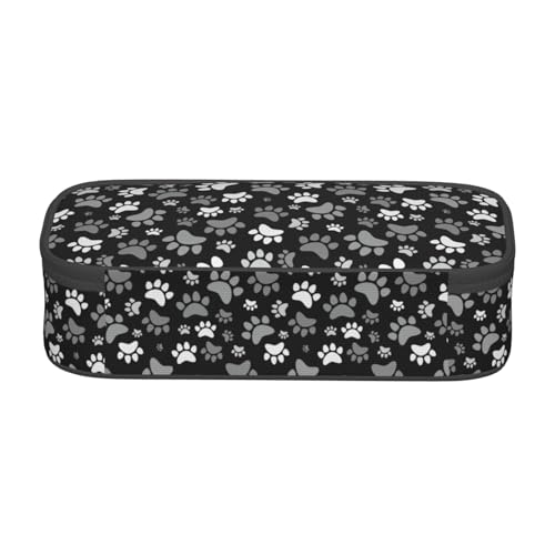 Image of Perinsto Black And White Dog Animal Paws Pencil Case Big Capacity Multi Compartment Stationery Box Pencil Pouch Holder Desk Organizer For School Office Home