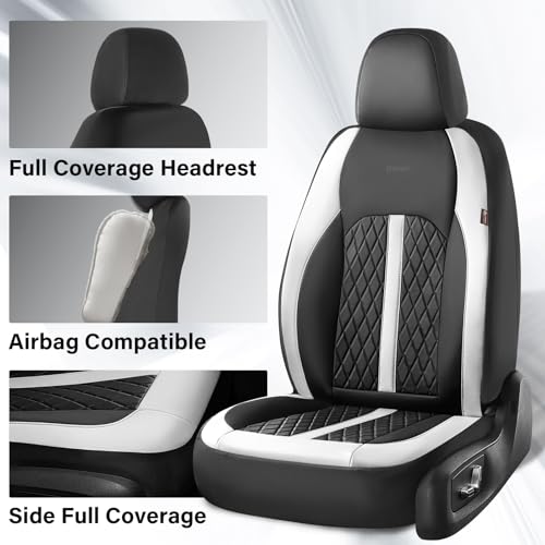 Image of Coverado Universal Leather Seat Covers Full Set for 5 Seats - Waterproof, Durable All-Weather Protector for SUV, Pickup Truck, Sedan, White&Black