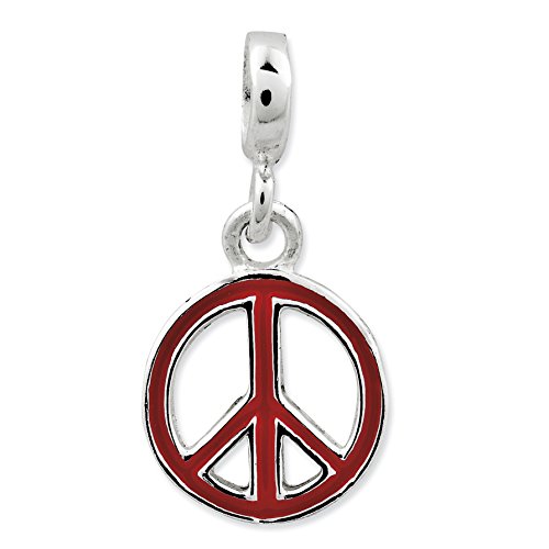 925 Sterling Silver Red Enameled Peace Sign Enhancer Pendant for Women