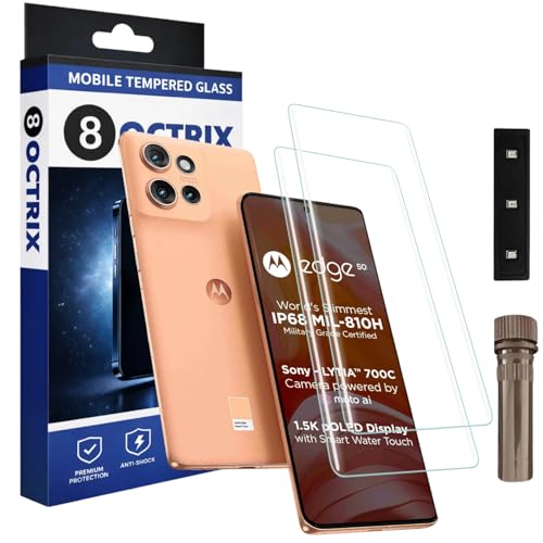 Image of Curved UV Tempered Glass Screen Protector for Moto Edge 50 | Transparent | Pack of 2 | Full Screen Coverage with UV Installation Kit