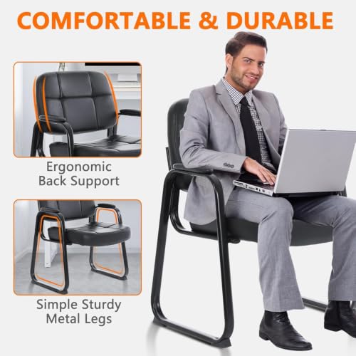 Image of CLATINA Big & Tall Waiting Room Guest Chair Comfortable Reception Chairs with Bonded Leather Padded Arm Rest and Sled Base for Office Reception Lobby and Conference Desk, Black(6 Pack)