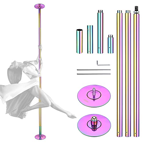 AW 12 FT Spinning Static Dancing Pole Kit with Extensions for Fitness Party Club Dance Exercise Home Gym, Colorful