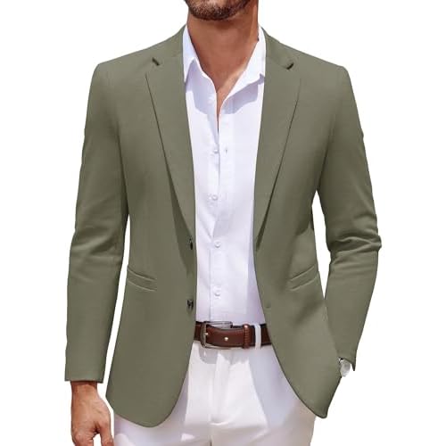 COOFANDY Men's Casual Knit Blazer Two Button Lightweight Sport Coats Suit Jacket Medium Olive Green
