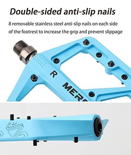 Tingsing Mountain Bike Pedals, Non-Slip Mtb Road Nylon Fiber Bicycle Pedals, Lightweight And Wide Flat Platform Cycling Pedals, Mtb Accessories, Double-Sided Anti-Slip Nails, Turquoise #TOP4