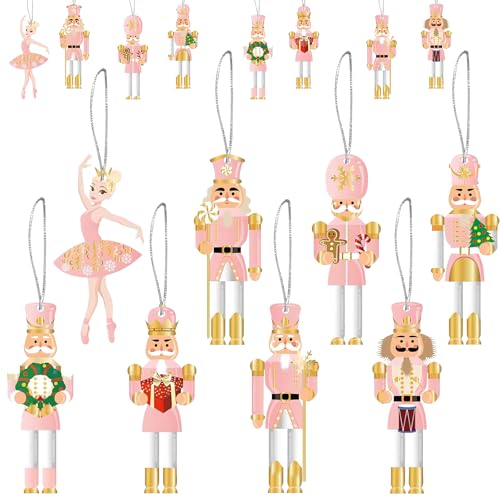 24 Piezas Cascanueces Navidad Adornos de Madera Colgante de Bolas Rosa Decoraciones para Árboles de Navidad Decoraciones Colgantes de Vascanueces para Suministros de Fiesta