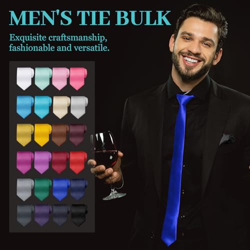 Image of Syhood 6 /12 /24 Pcs Men Ties Set Solid Satin Pure Color Business Formal Necktie Tie 57 inch for Men Occasion Wedding