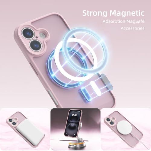 K TOMOTO Magnetic Case Compatible with iPhone 16 Translucent Matte Phone Case with Camera Lens Guard, Rugged Protective Cover 6.1-Inch, Light Pink — view 5