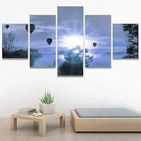 SIGNWIN 5 Panel Canvas Wall Art Modern Art Expressive Hot Air Balloon Minimalist Multicolor Photography Transportation for Home Decorations Ready to Hang - 60