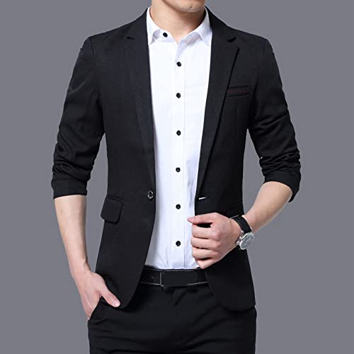 Dawwoti Blazer masculino slim fit casacos smoking versão coreana terno casual jaqueta, Preto, P