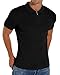 Askdeer Men's Polo Shirts Slim Fit Short Sleeve Zipper Polo T Shirt Muscle Golf Shirt Casual Classic Tee Black