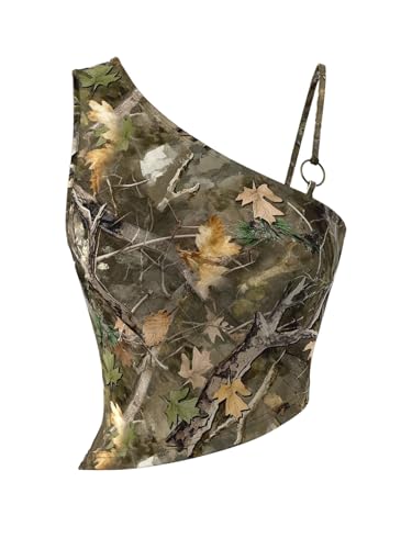 SOLY HUX Women's Y2k Camo Top Asymmetrical Neck Sleeveless Going Out Crop Tank Tops
