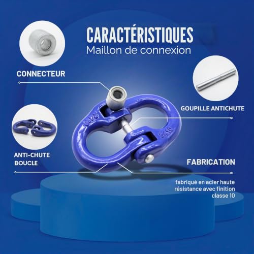 DOJA Barcelona Maillon de Connexion Capacité de 2,5 Tonnes - Acier AlliÉ Classe 10, Revêtement Anticorrosion - Maillon de Sécurité - Maillon de Chaine - Maillon d'Attelage - Connecteur de Chaîne – vue 7