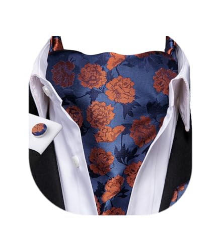Image of Dubulle Paisley Floral Ascot for Men Self Tie Mens Cravat and Pocket Square Cufflinks Wedding