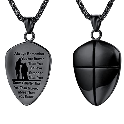 U7 Shield of Faith Pendant Necklace,Stainless Steel Joshua 1:9/Ephesians 6:10 Amulet Necklace for Men Women 4.[You're Braver than You Think]-Black
