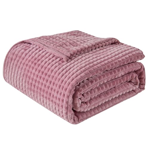 Image of EMME Fleece Throw Blanket Luxury Flannel for Couch Bed Sofa Chair, Soft, Plush, Warm and Cozy Blanket with Geometric Grid Design (Purple, 50'' x 60'')