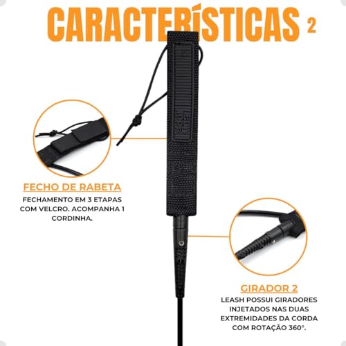LEASH SURF COMPETITION 6' X 5MM GIRADOR INJETADO PROFISSIONAL SURF MODELO COMPETIÇÃO FINO - CORES (