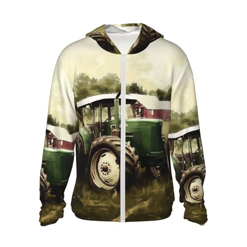 UPF 50+ Sun Protection Hoodie Long Sleeve Old Tractor Photo Farm Sun Shirt Rash Guard Fishing Shirts for Men