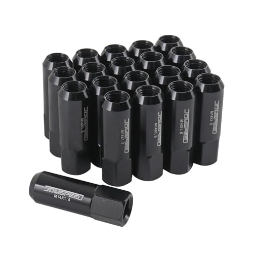 Extended Forged Aluminum Tuner Racing Lug Nut 20PCS - M14x1.5 Thread, 60MM Length, Black