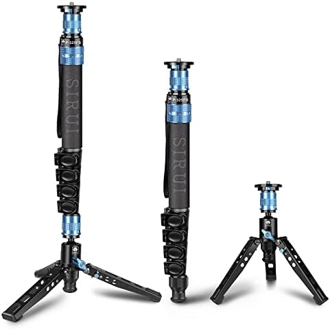 SIRUI P-325FS Monopod with Feet, 55" Carbon Fiber Monopod for Cameras, Professional Lightweight Travel Monopod, Max Load 22lbs, 360° Panorama, 5-Section, Quick Release Plate