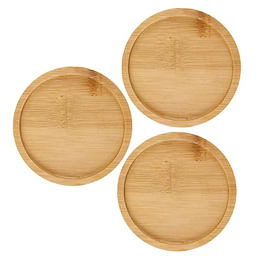 Gogogmee 3pcs Plant Pot Saucer Round Flower Drip Trays for Indoor Plants Durable Wooden Flowerpot Holders High Hardness Rustic Design