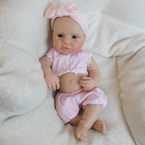 Babypuppen aus Silikon, 45,7 cm, realistische Reborn-Babypuppen, Silikon, Ganzkörper-Puppe, anatomisch korrekt, für Mädchen, echtes Leben, Neugeborene, Baby-Puppe mit Fütterungsset, für Kinder – Bild 5